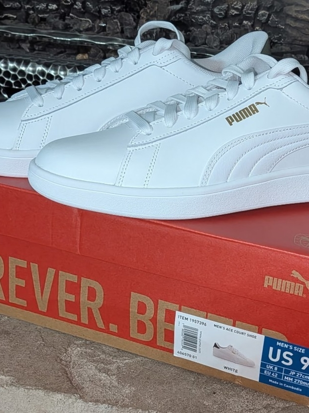 Puma Men's White Low-Profile Leather Sneakers with Gold Logo